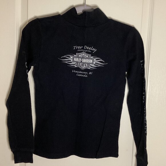 Harley Davidson Kids Black Long Sleeve T-Shirt High Neck Motorcycle Boy Girl - Picture 3 of 7